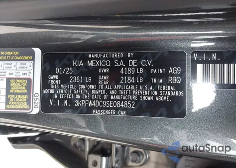 2025 Kia K4 Gt-Line Turbo z USA, uszkodzony, nr VIN 3KPFW4DC9SE084852